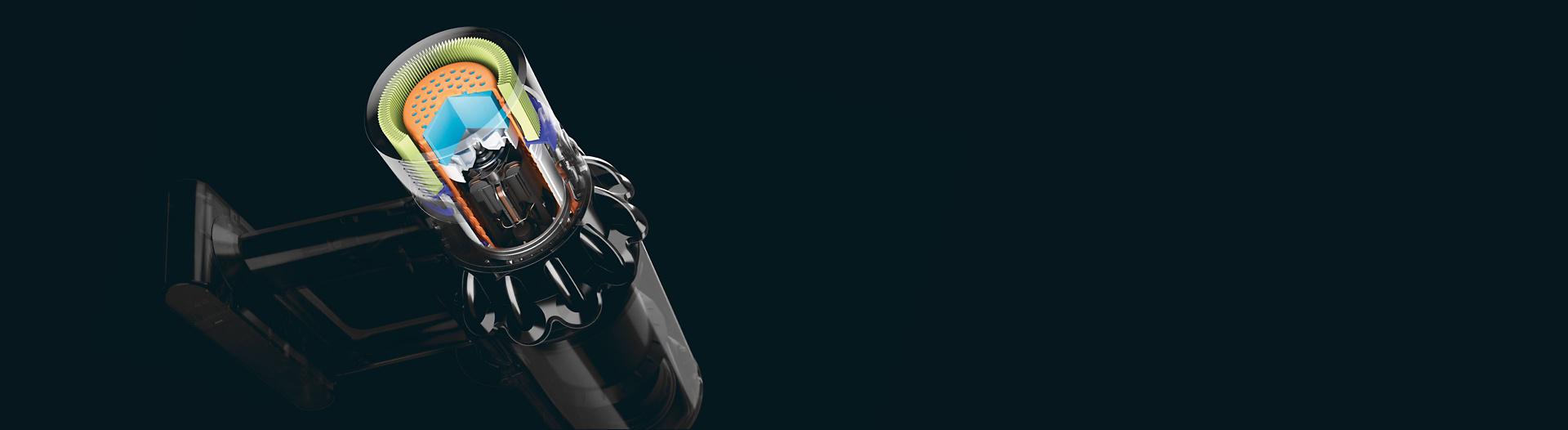 رسم توضيحي للنظام الصوتي في مكنسة V10.