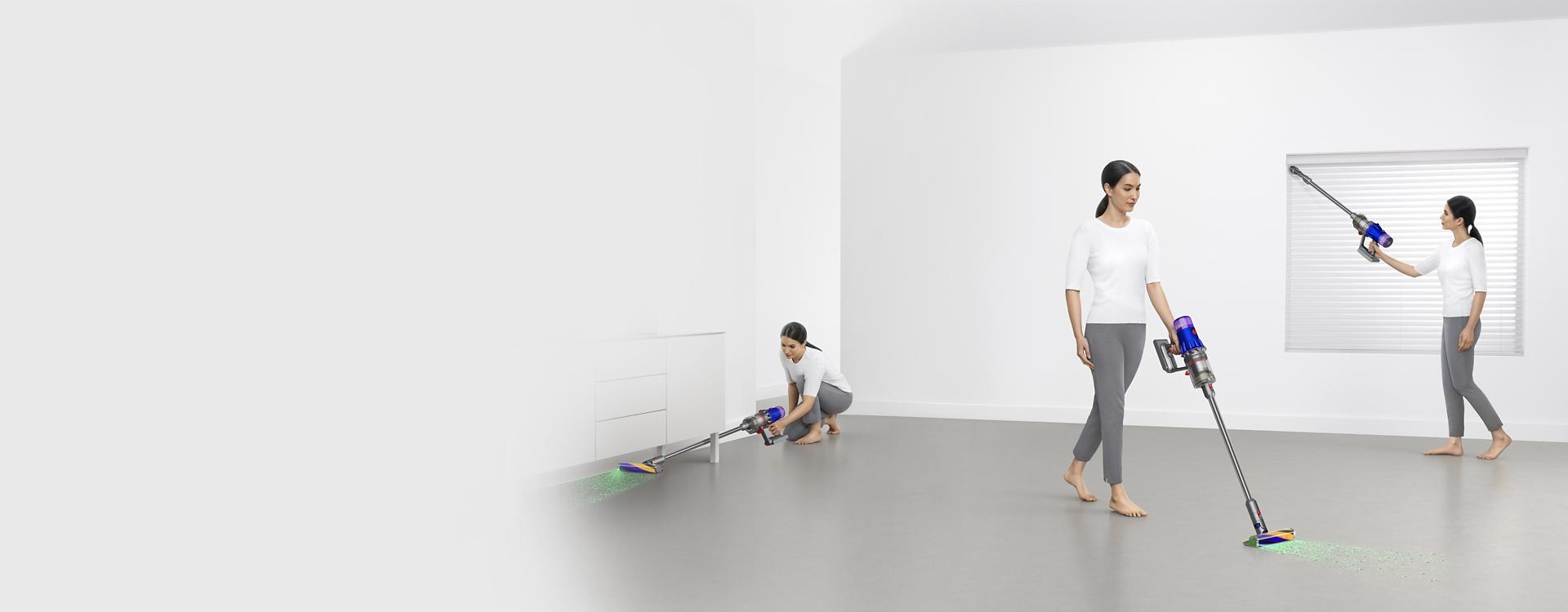A family home being cleaned with the Dyson V12 Detect Slim vacuum.
