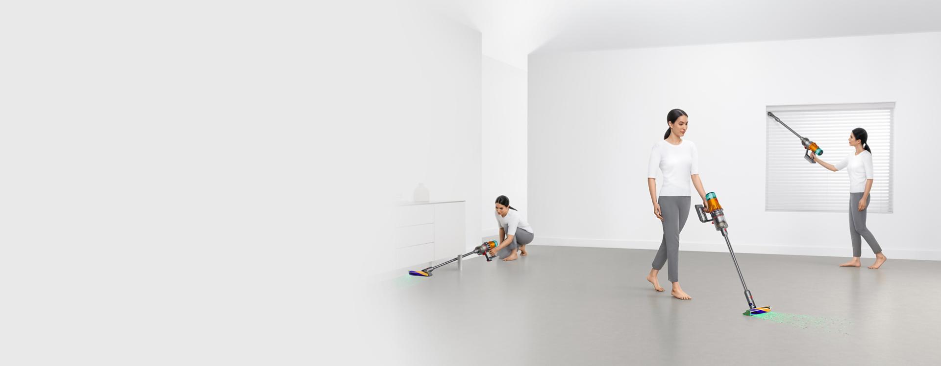 A family home being cleaned with the Dyson V12 Detect Slim vacuum.