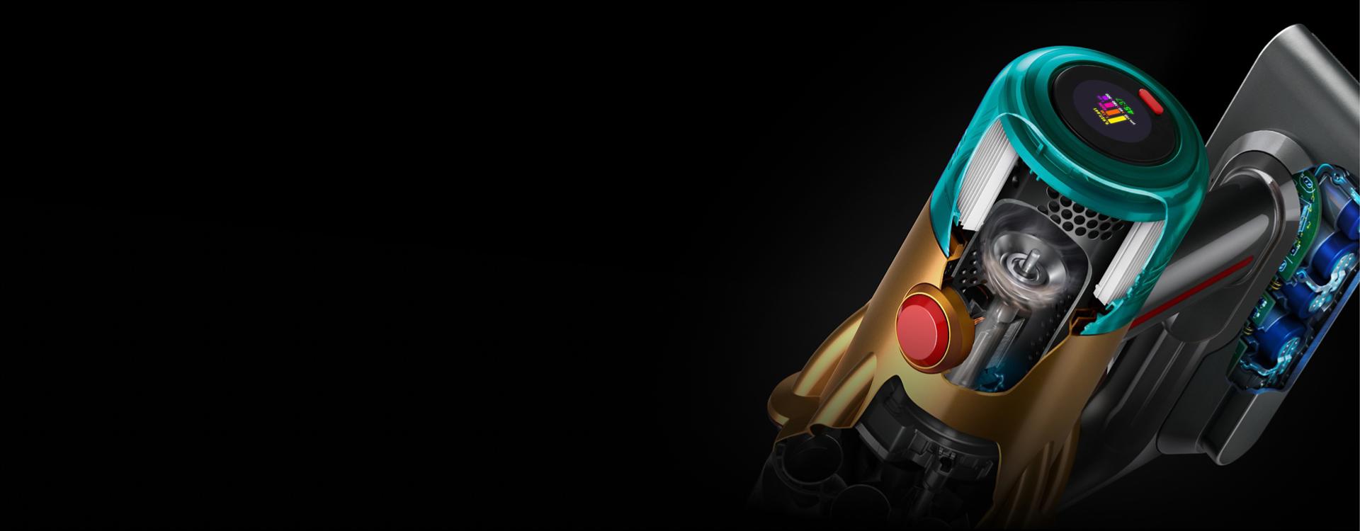 Cutaway of the Dyson V12s Detect Slim Submarine Complete showing the Hyperdymium motor.