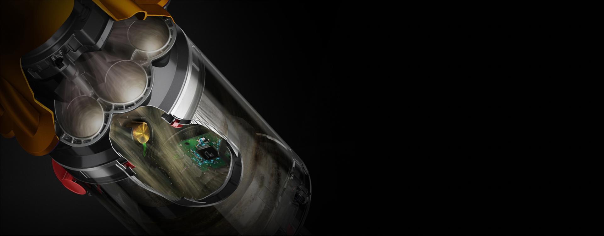 لقطة مقتطعة توضيحية لمكنسة Dyson V12s Submarine تعرض مستشعر بيزو.