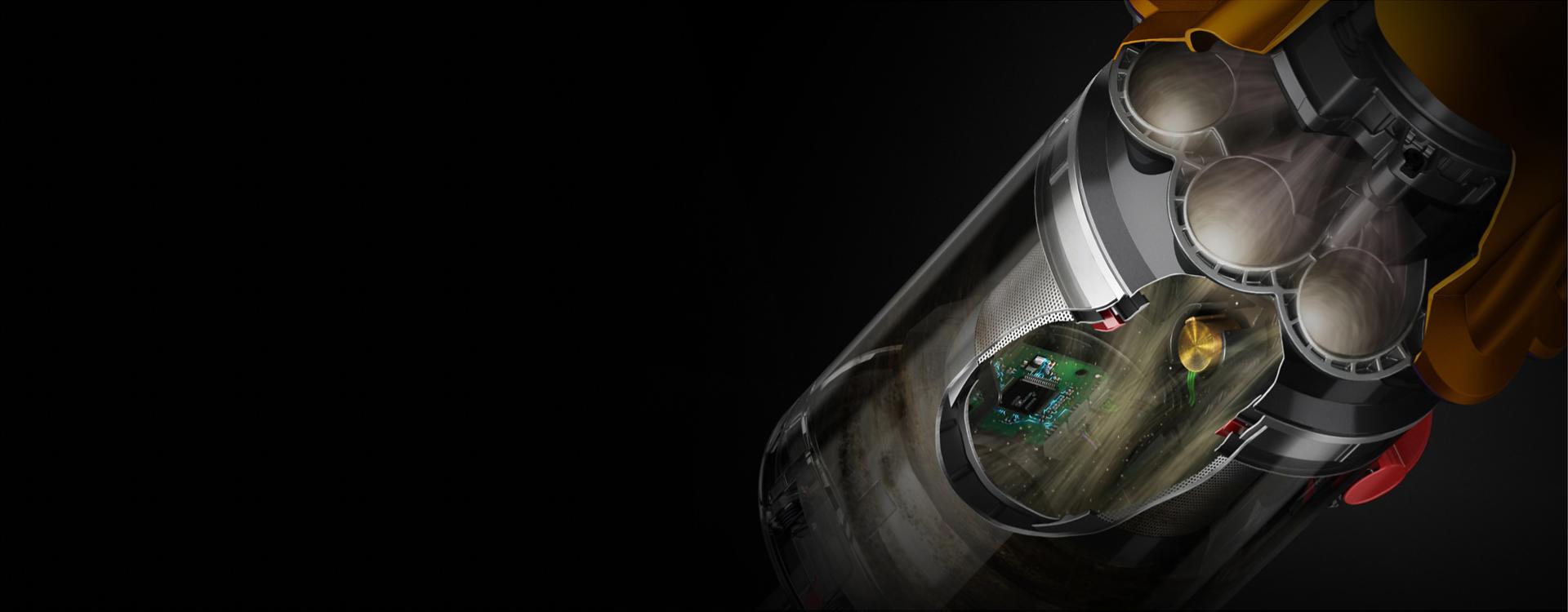 Cutaway of the Dyson V12s Detect Slim Submarine showing the Piezo sensor.