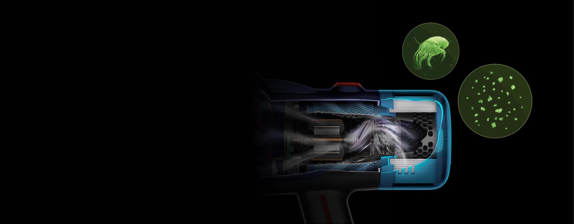 Bộ lọc bên trong máy hút bụi đa năng Dyson V12s Submarine Complete.