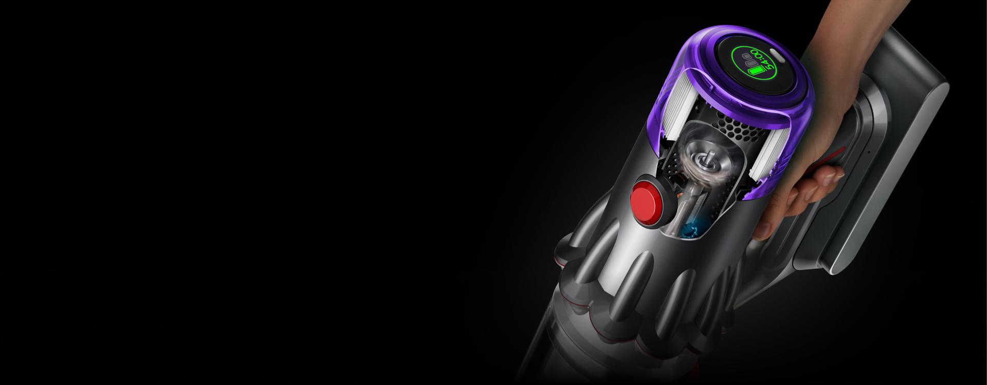 하이퍼디미엄 모터를 보여주는 다이슨 V12s 오리진 서브마린 단면도.