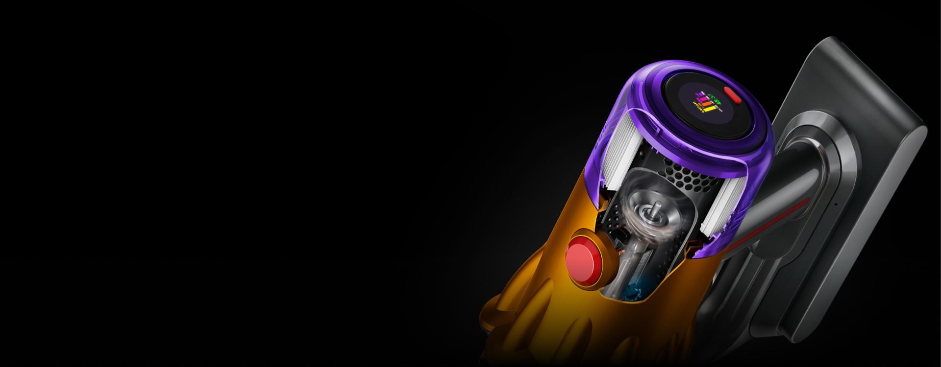 하이퍼디미엄 모터를 보여주는 다이슨 V12s 서브마린 단면도.