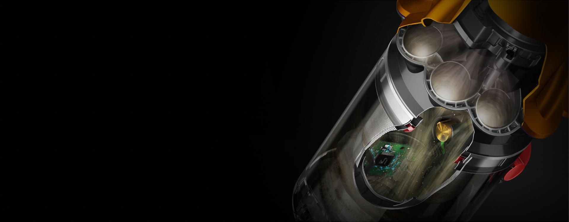 Cutaway of the Dyson V12s Detect Slim Submarine showing the Piezo sensor.