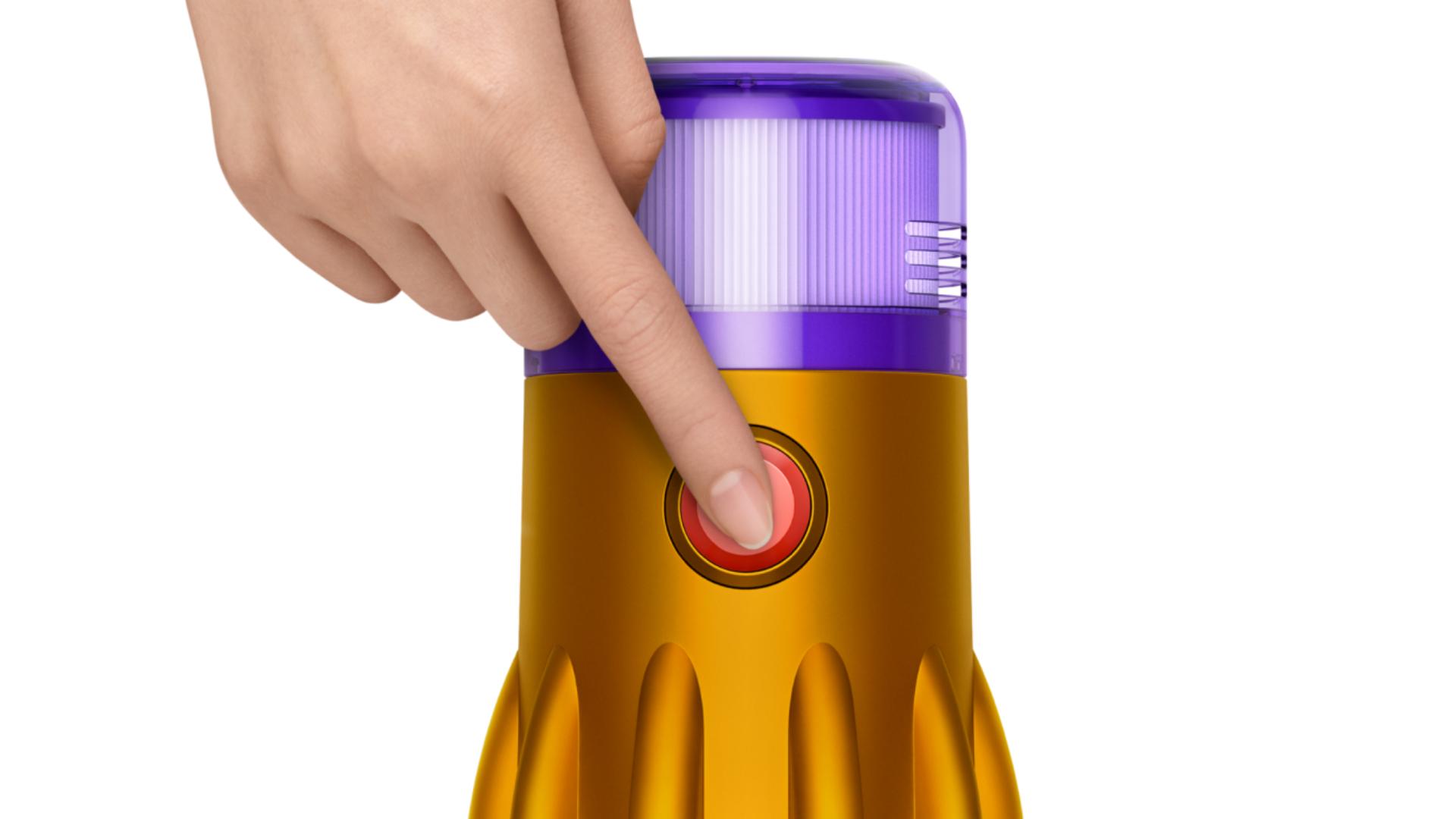 다이슨 V12s 서브마린의 전원 버튼.