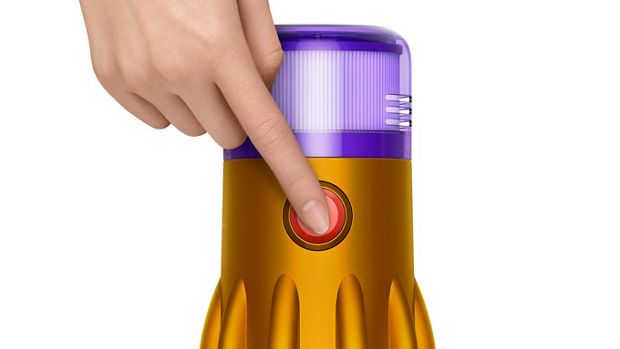 다이슨 V12s 서브마린의 전원 버튼.