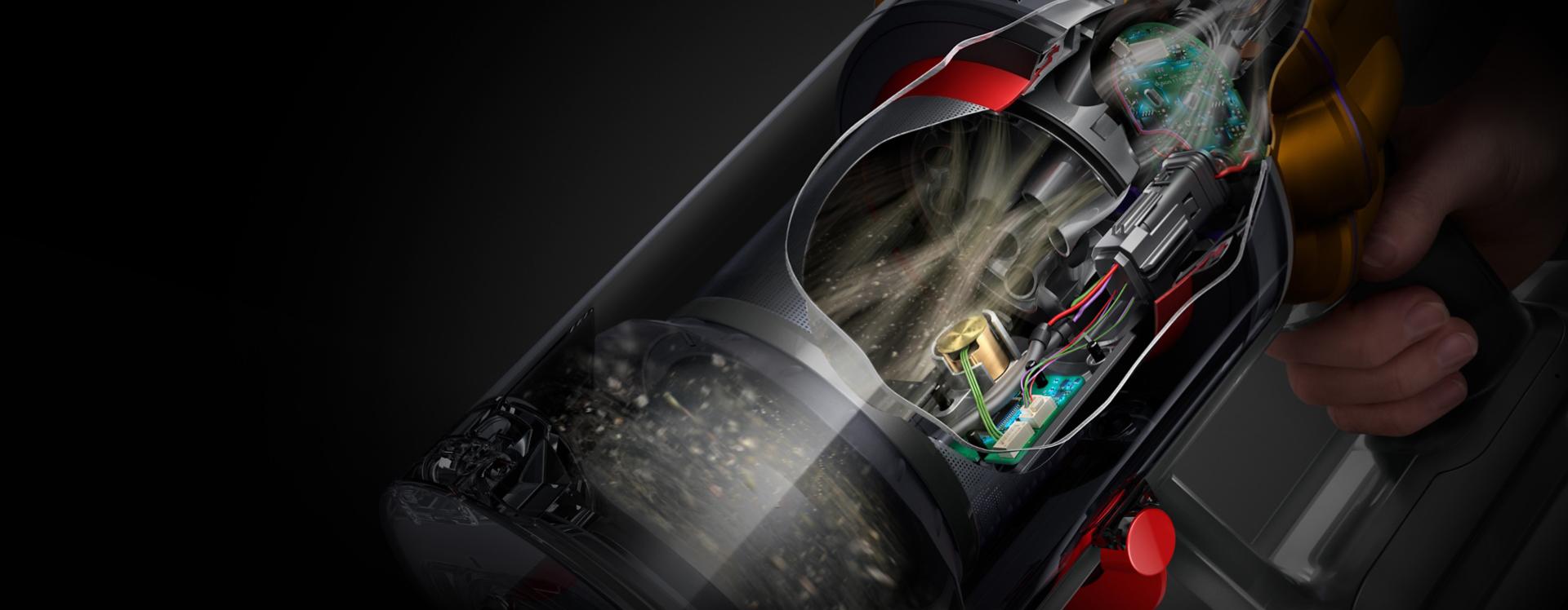 Close-up cutaway of the inlet and piezo sensor.