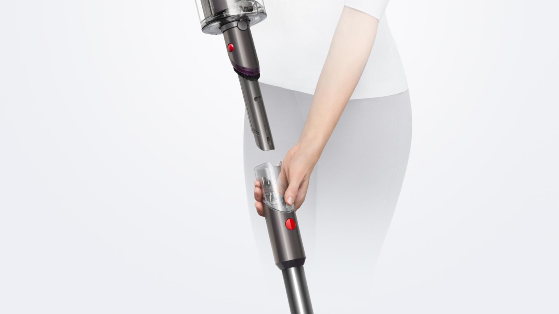 The Dyson V15s Detect Submarine’s wand is removed revealing the dusting and crevice tool.