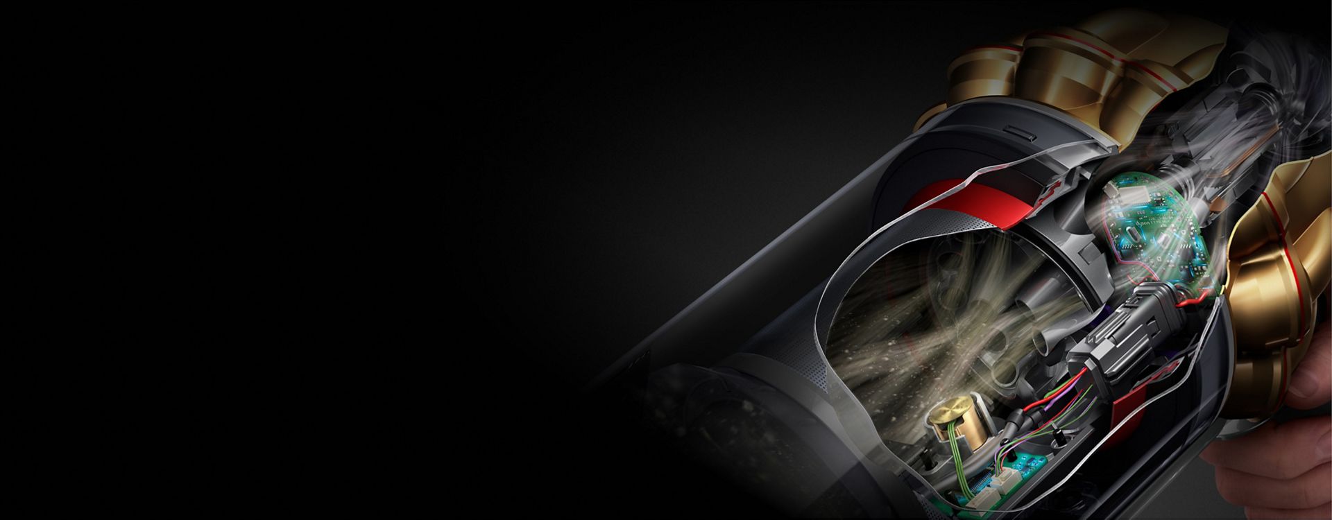 Cutaway of the Dyson V15s Detect Submarine showing the Piezo sensor.