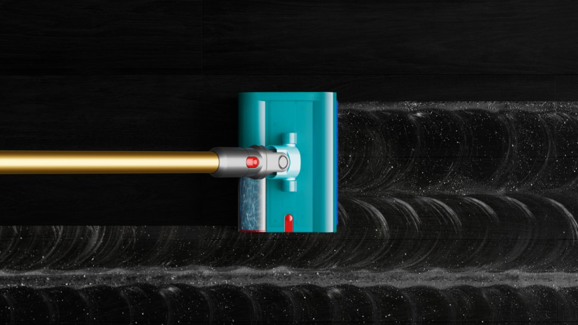 The Motorised Submarine wet roller head cleans a floor without leaving streaks.