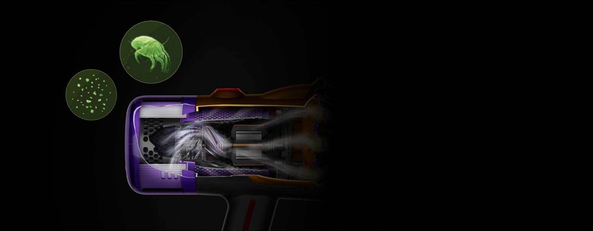 الفلتر الموجود داخل مكنسة Dyson V15s Detect Submarine ™ للتنظيف الرطب والجاف.