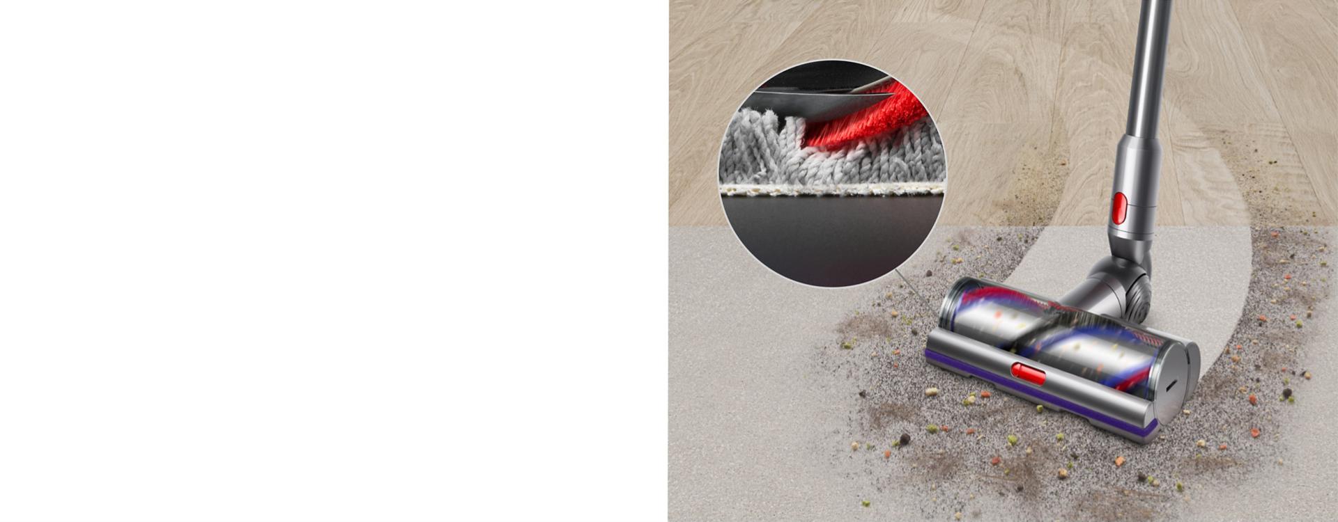 The Digital Motorbar cleaner head automatically adapts suction power across floor types.