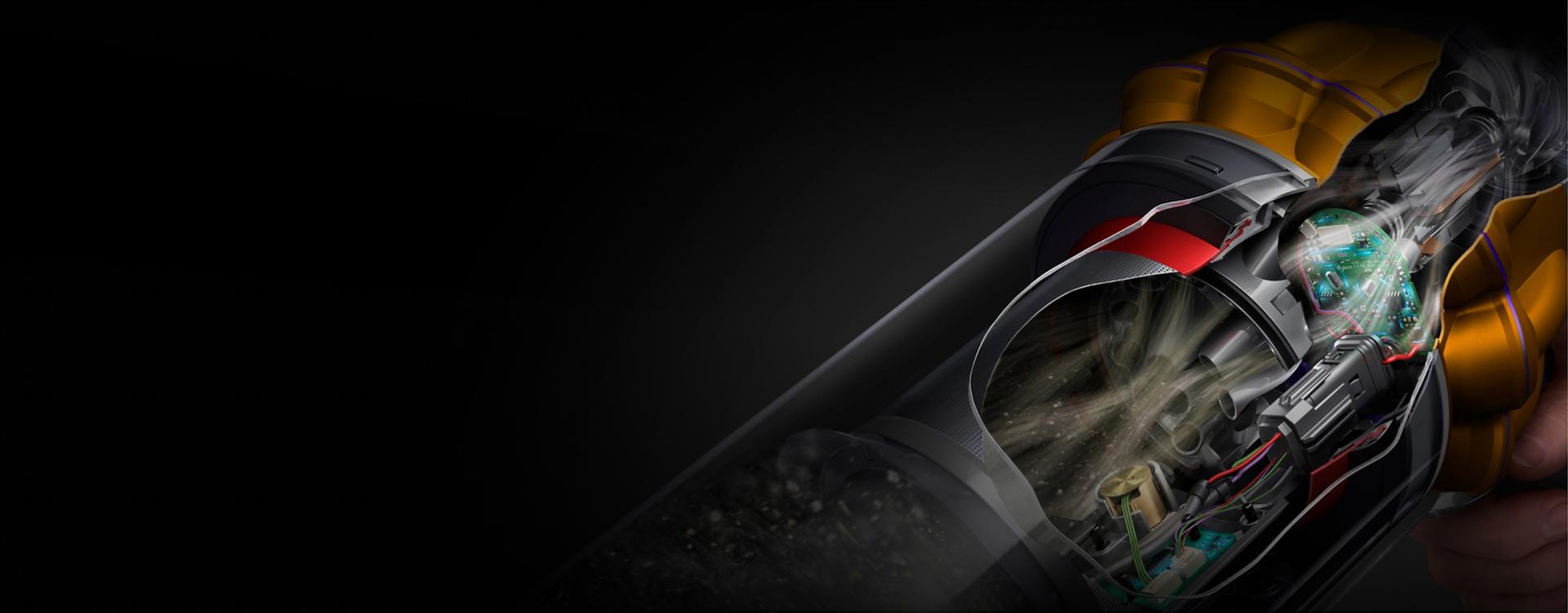 Cutaway of the Dyson V15s Detect Submarine showing the Piezo sensor.