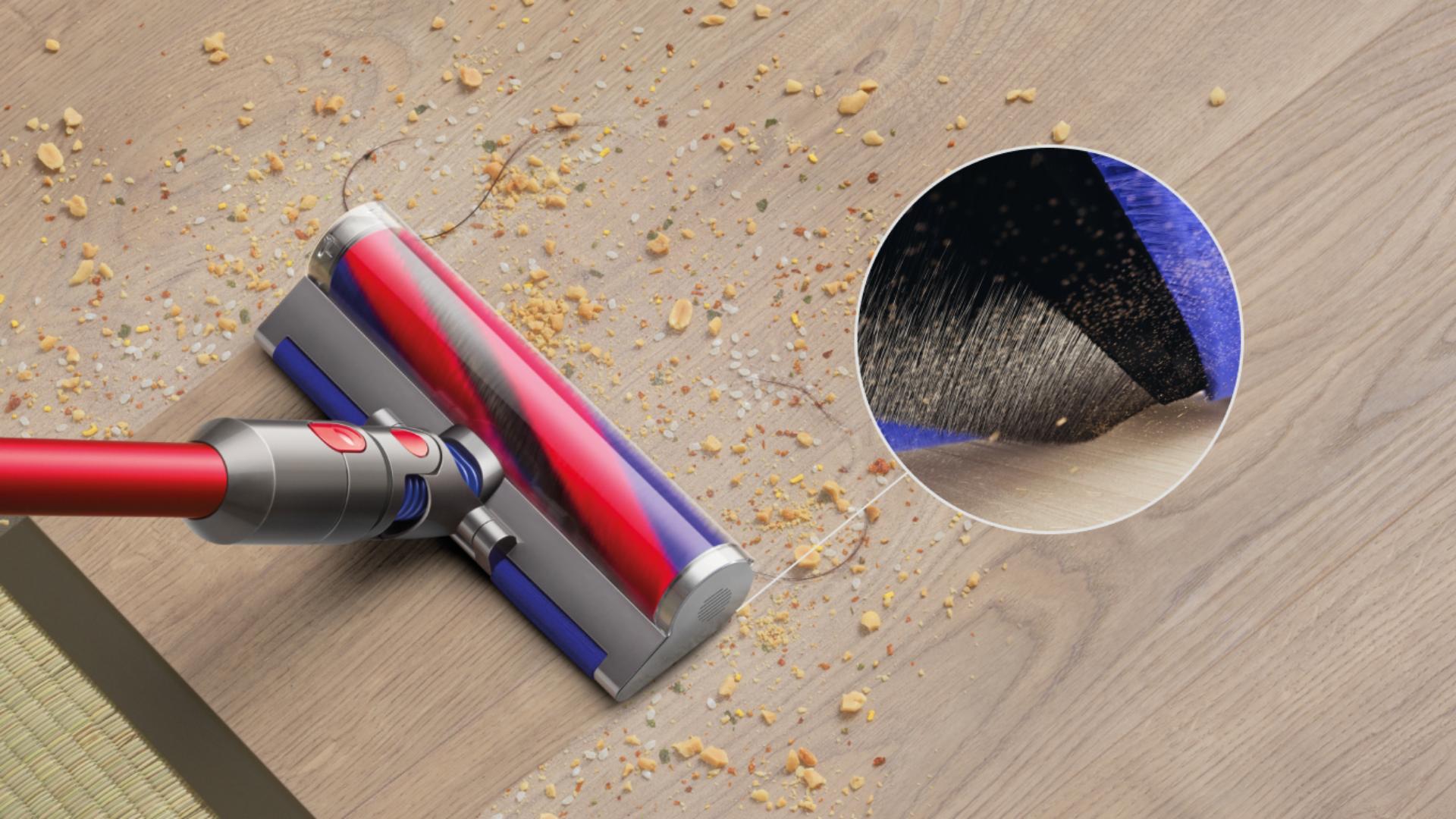 Extreme close-up of the nylon bristles and carbon fibre filaments removing fine dust.