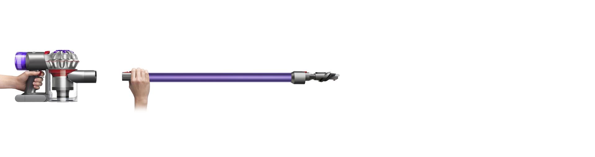 مشهدٌ جانبي ليدٍ تحمل هيكل مكنسة Dyson V8.