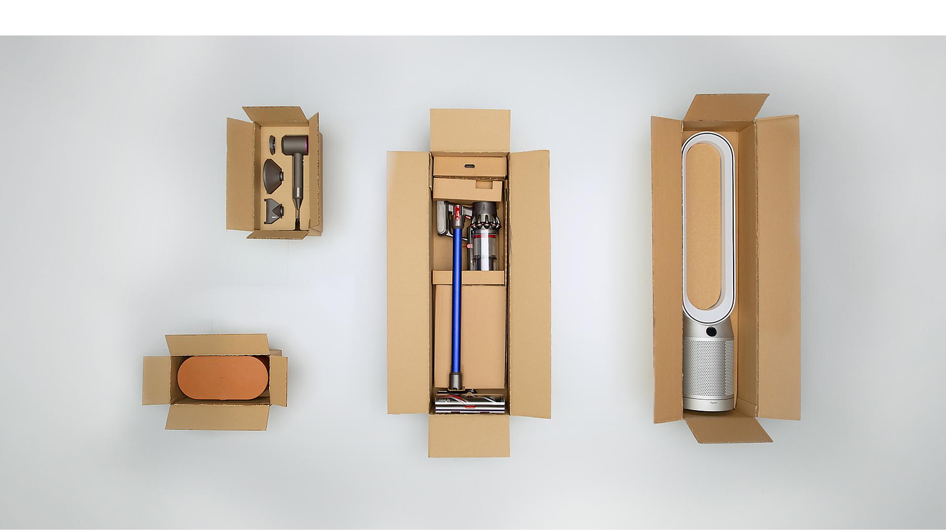 Refurbished Dyson machines in brand-new recyclable packaging.