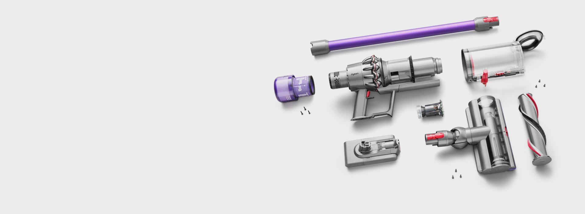 A Dyson vacuum disassembled.
