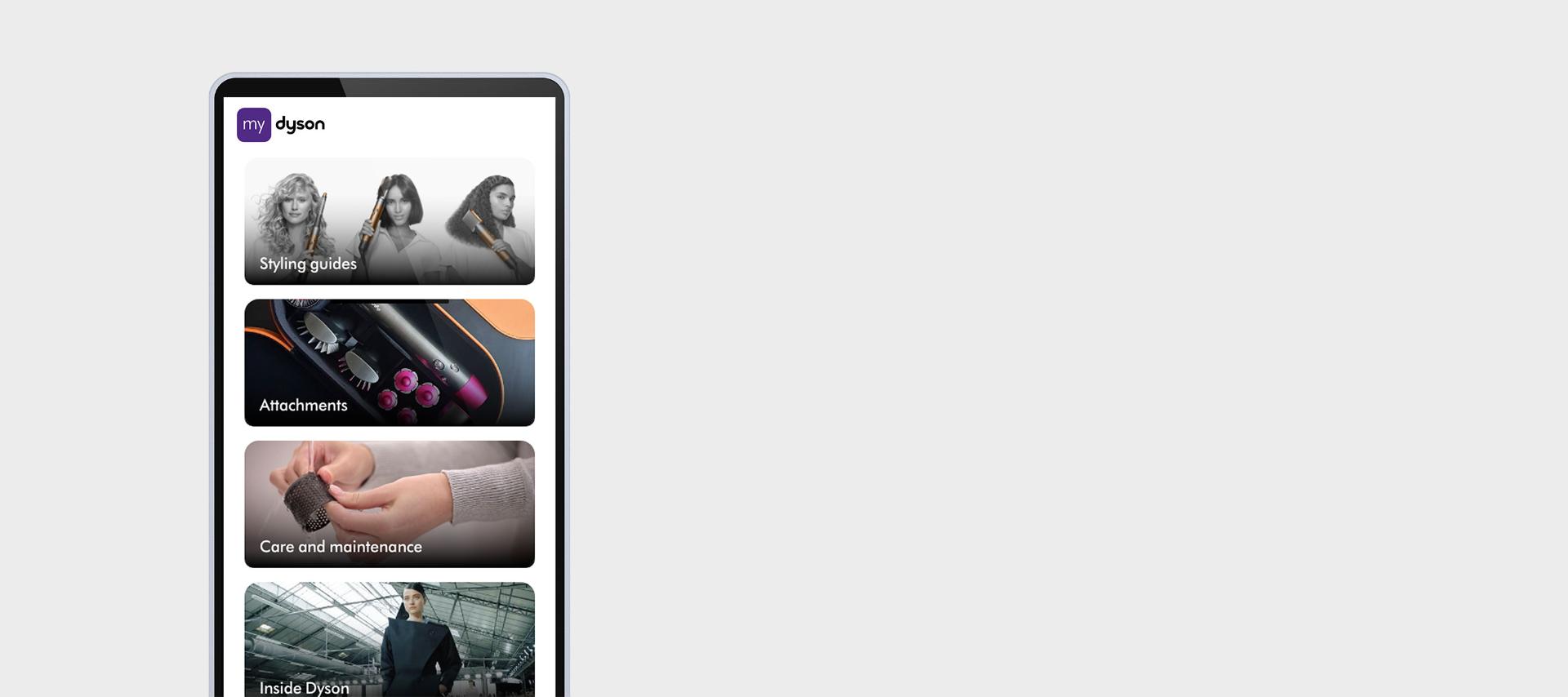 A mobile phone screen showing app content menu