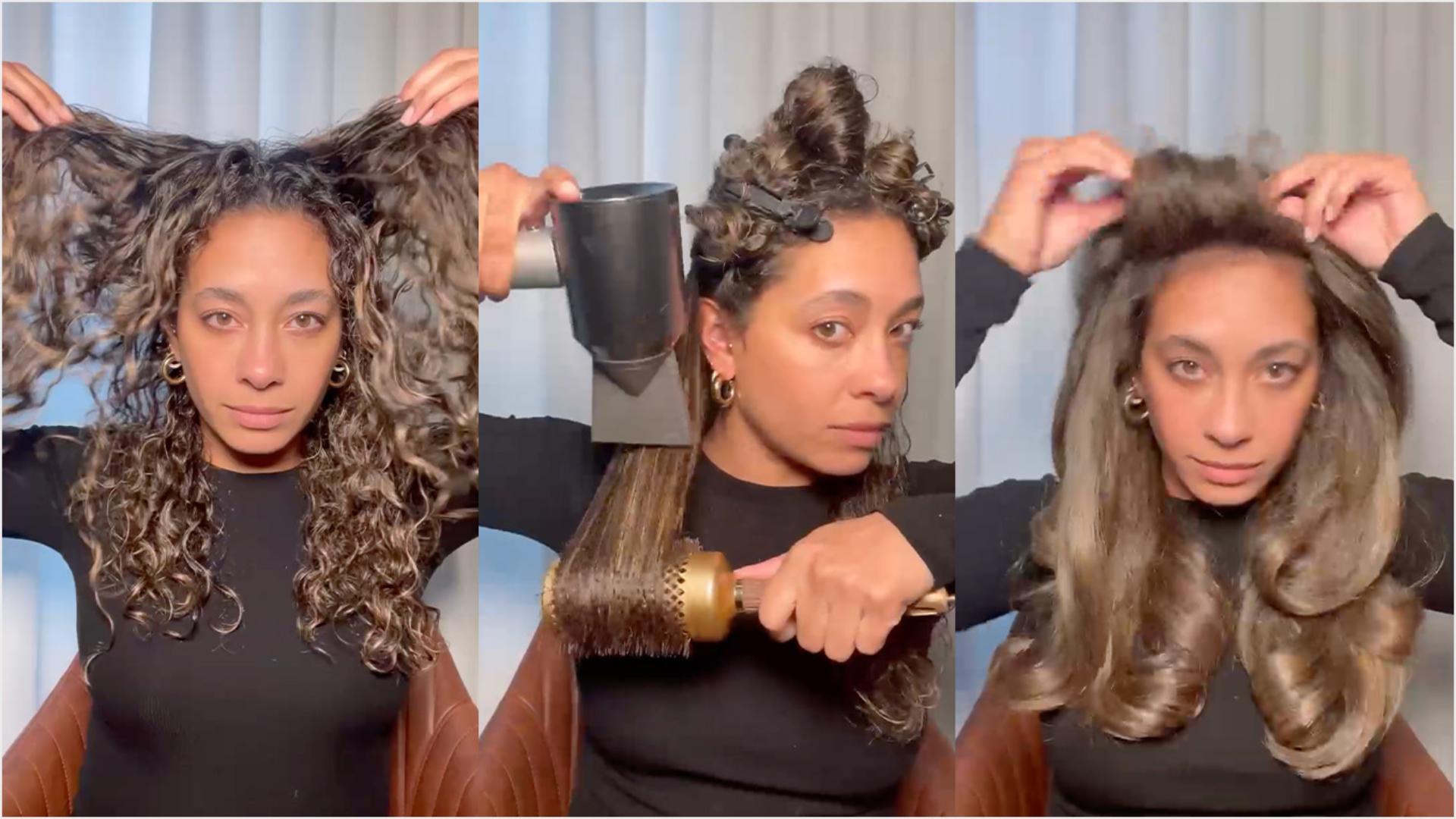 Leading stylist Irinel, styles her blowout to camera with tips how to use Dyson technology