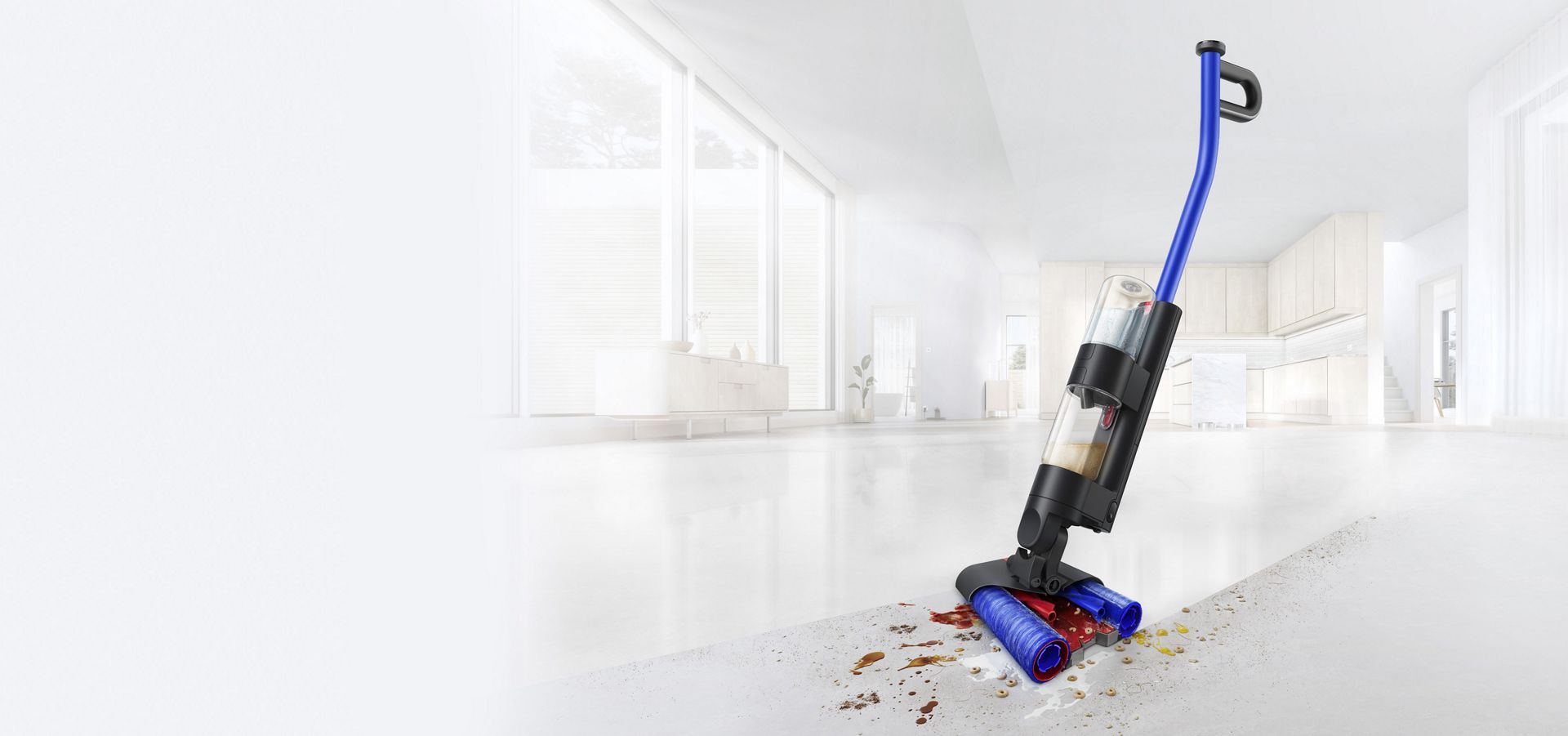Dyson WashG1 fregando en un suelo duro de un salón