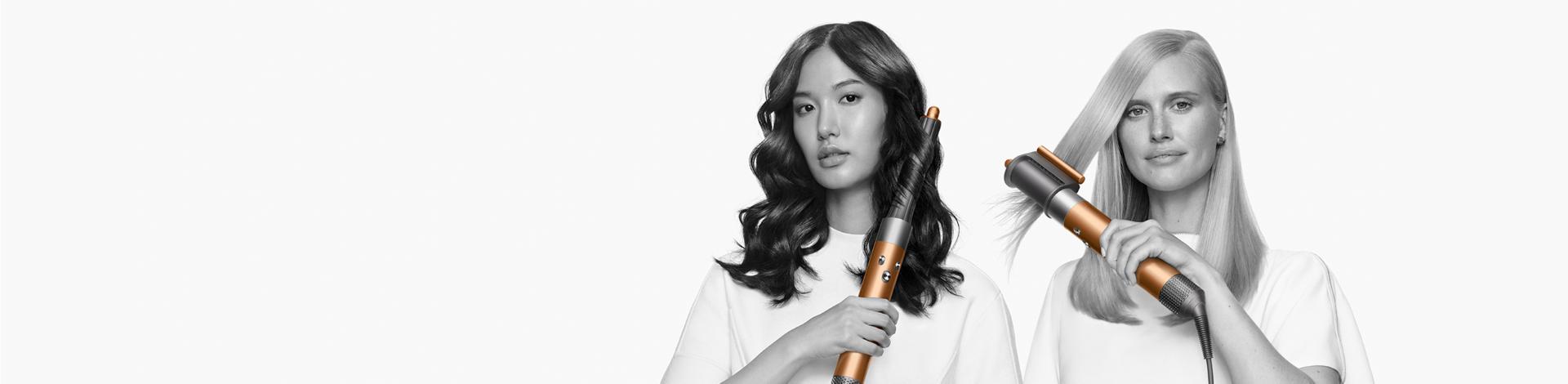 Models using the Dyson Airwrap to style their hair
