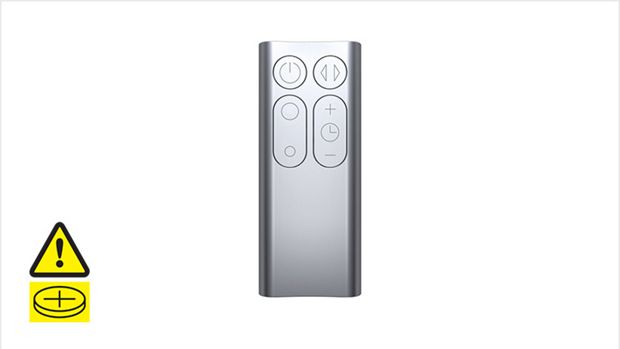 The remote control stored on the top of a Dyson purifier.