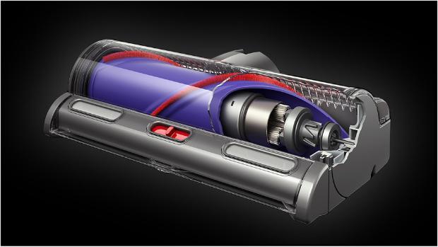 Inside a motorbar cleaner head with hair removal vanes