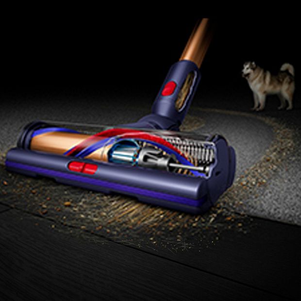 디지털 모터바 클리너 헤드 내부의 엉킴 방지 빗 단면도