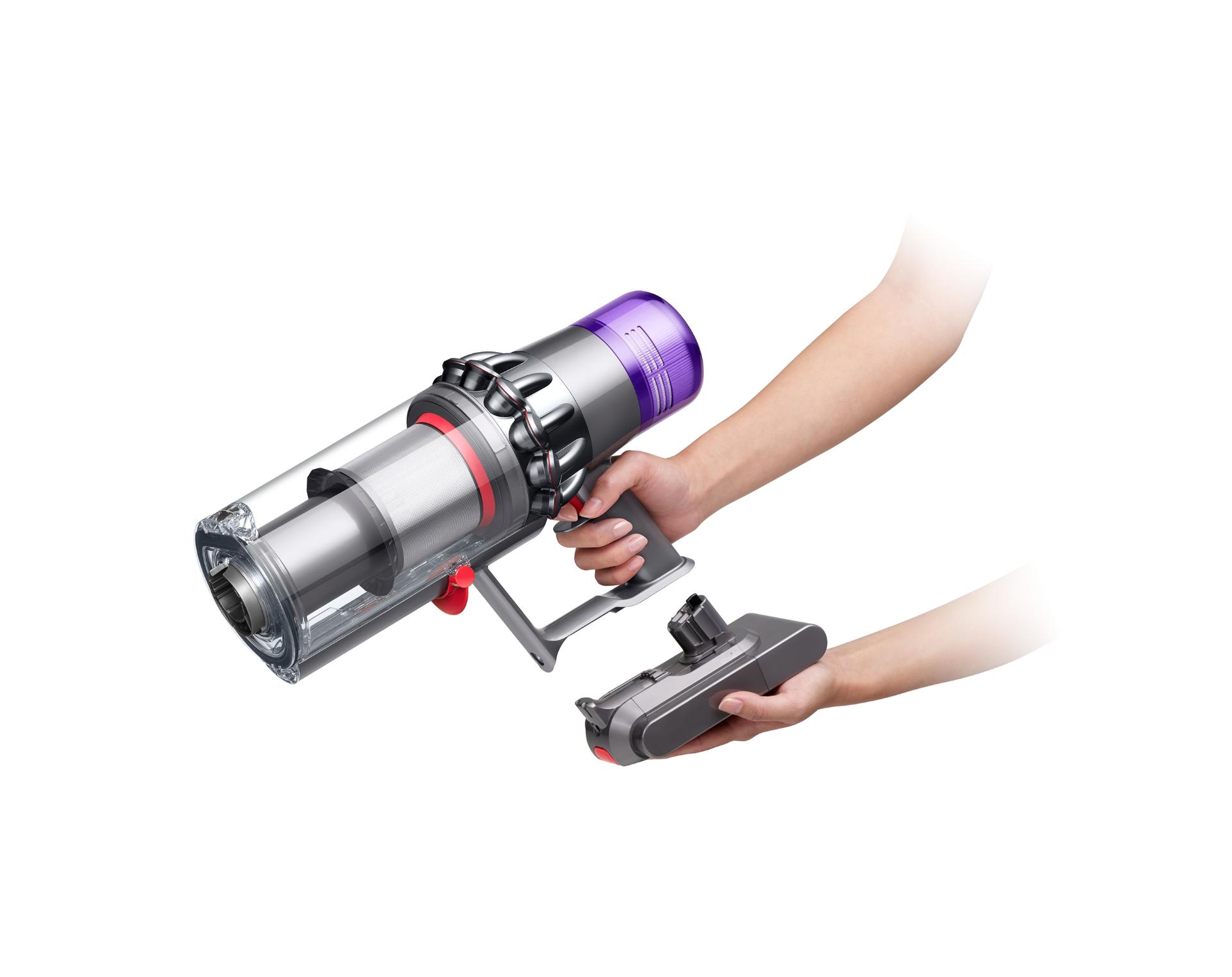 The Dyson V11 vacuum click-in battery