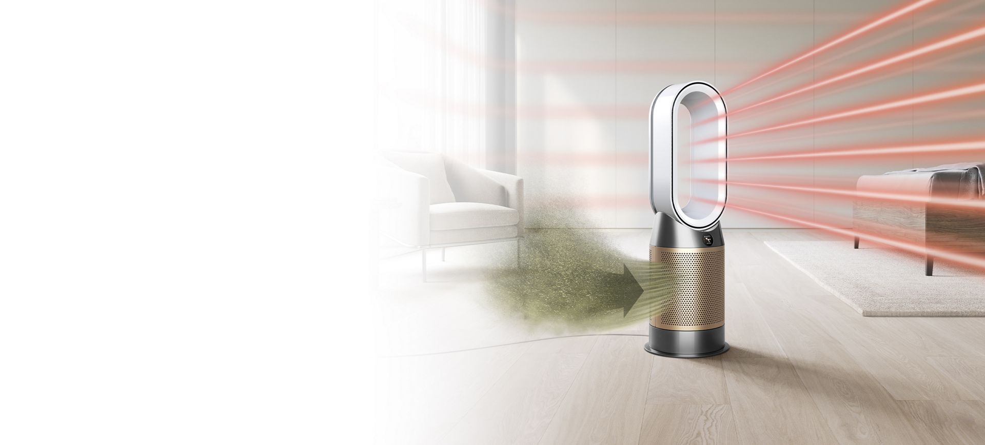 Der Dyson purifier hot + cool formaldehyde beheizt den kompletten Raum