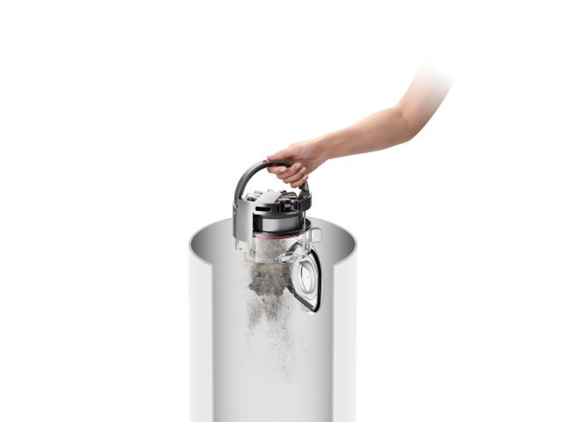 arm emptying the bin of the Dyson 360 Vis Nav