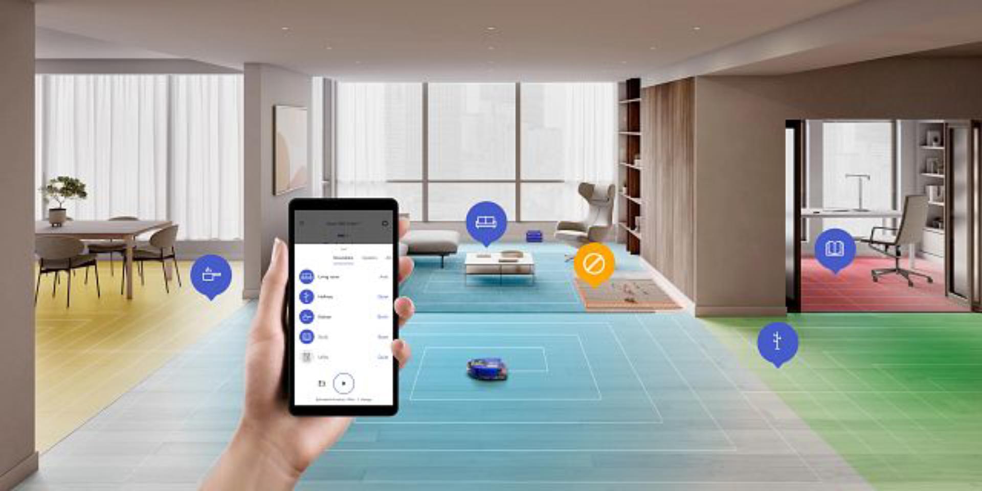 mobile phone showing Dyson 360 Vis Nav app
