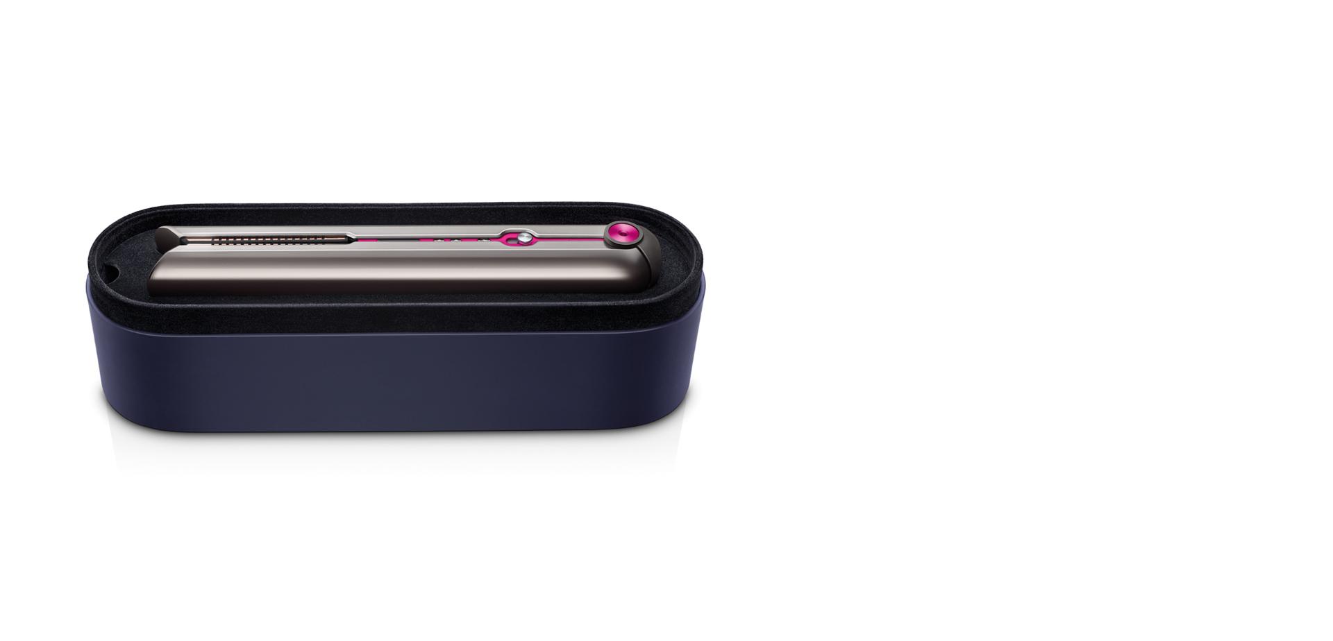 An open Dyson-designed presentation case containing the Dyson Corrale straightener