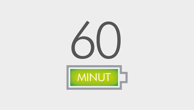 Graphical number 60 and battery icon