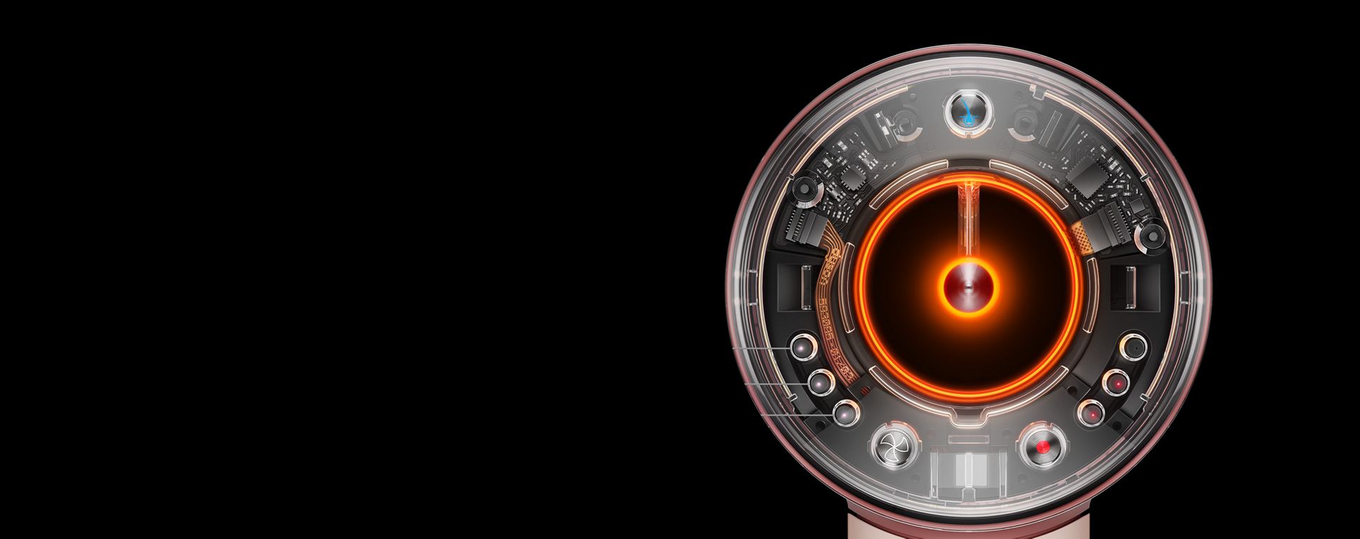 Close-up of capsule glowing to indicate air temperature