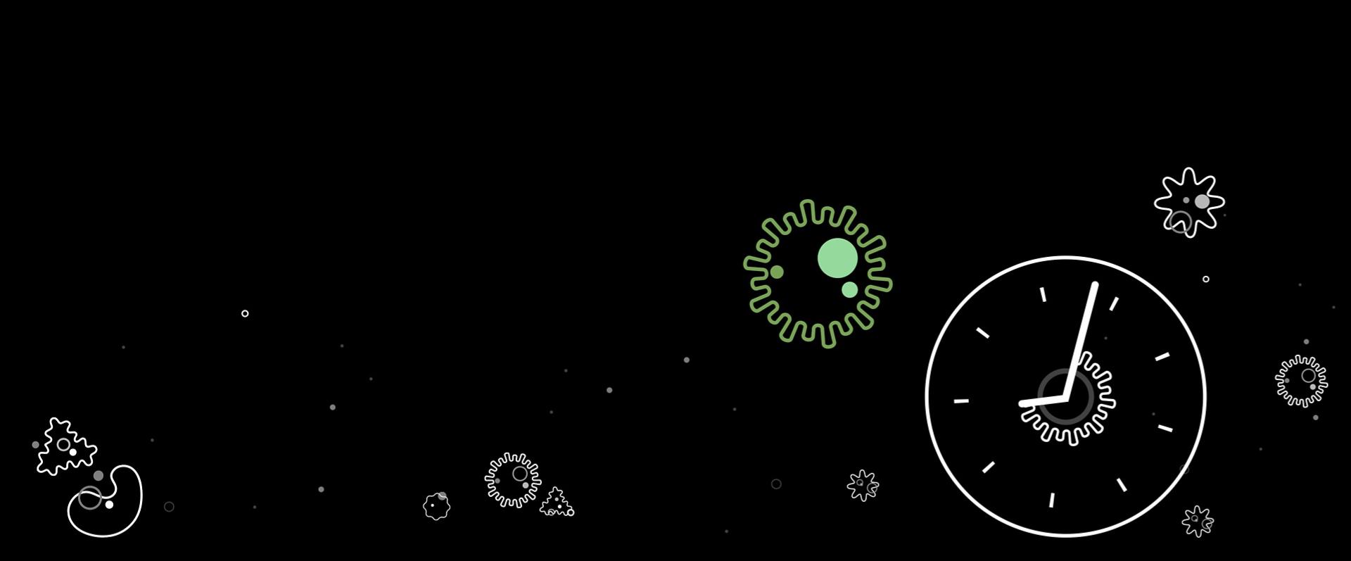 Çizgi ile çizilen partikül ve saat görseli partiküllerin 45 dakikaya kadar yaşadığını gösteriyor.