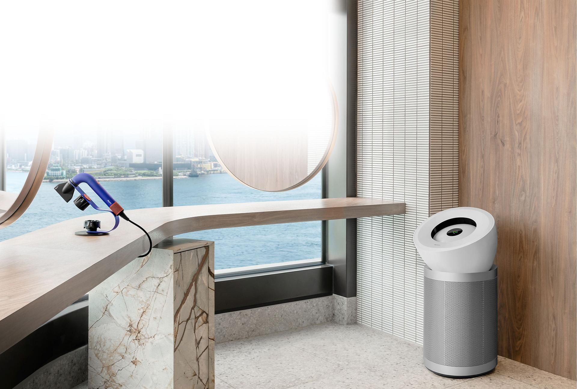 Dyson Supersonic r hair dryer and Dyson Hepa Big+Quiet Formaldehyde air purifier placed in the interior of Artify Lab