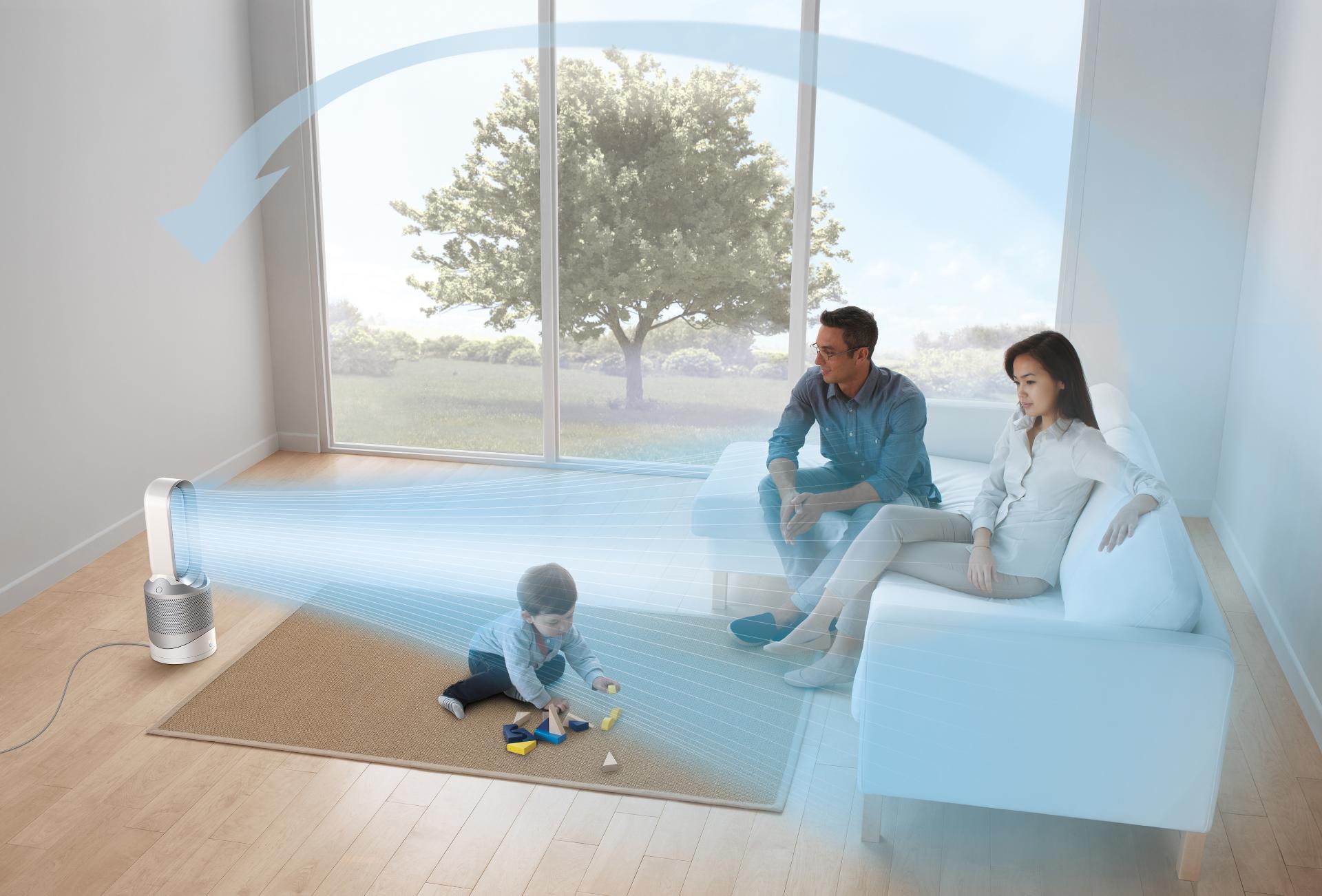 客廳裡的Dyson Pure Hot + Cool Link™ 三合一風扇暖風空氣清新機