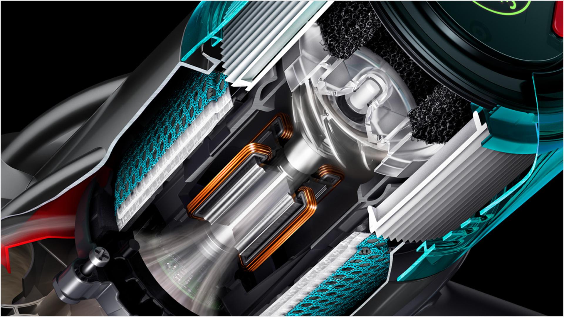 Cutaway illustration of Dyson Digital Slim cyclone and filters