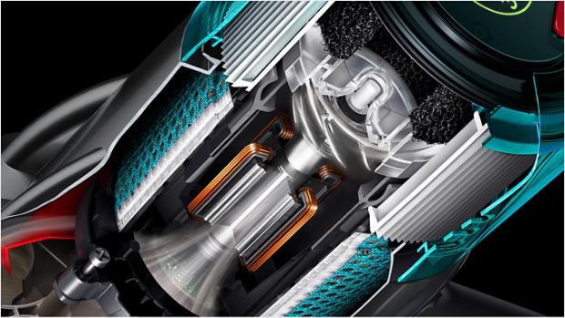 Cutaway illustration of Dyson Digital Slim cyclone and filters