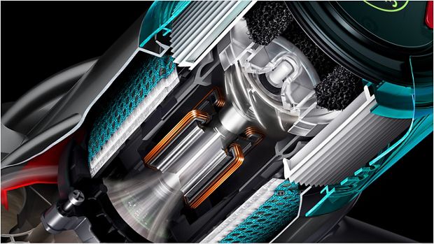 Cutaway illustration of Dyson Digital Slim cyclone and filters