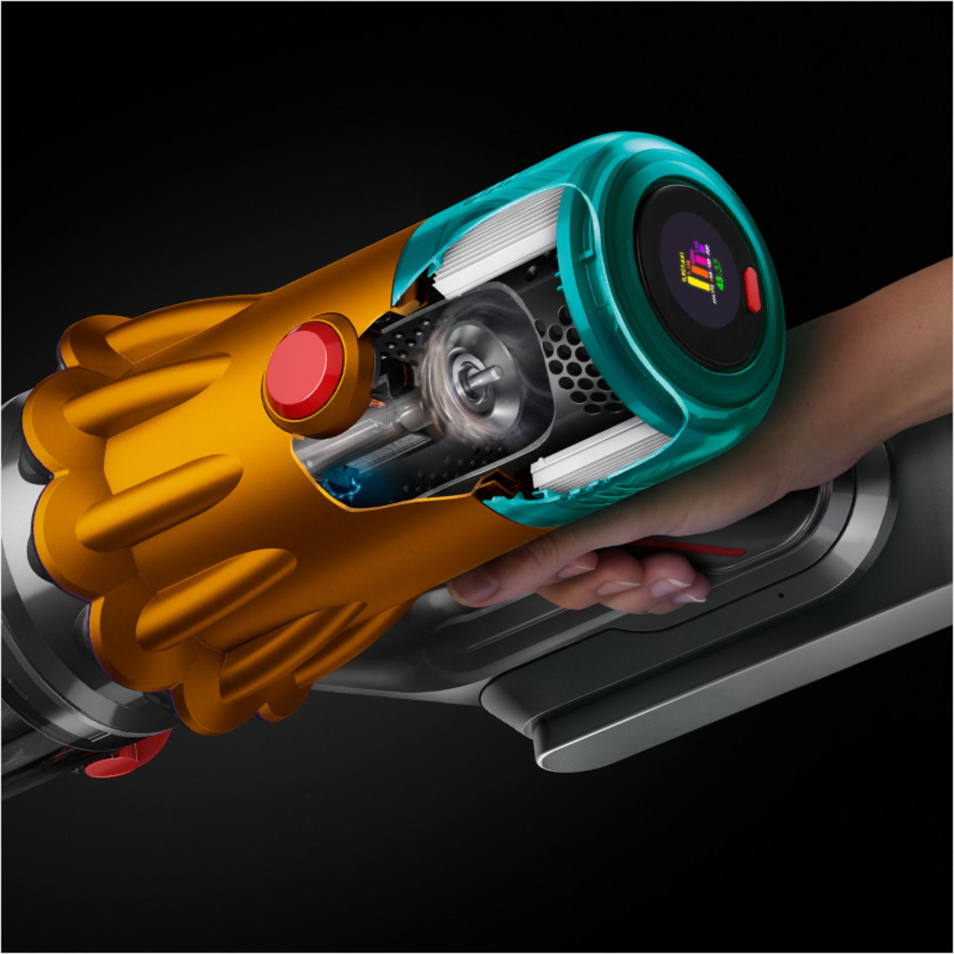 A cutaway of the side of a V12s showing the motor spinning.