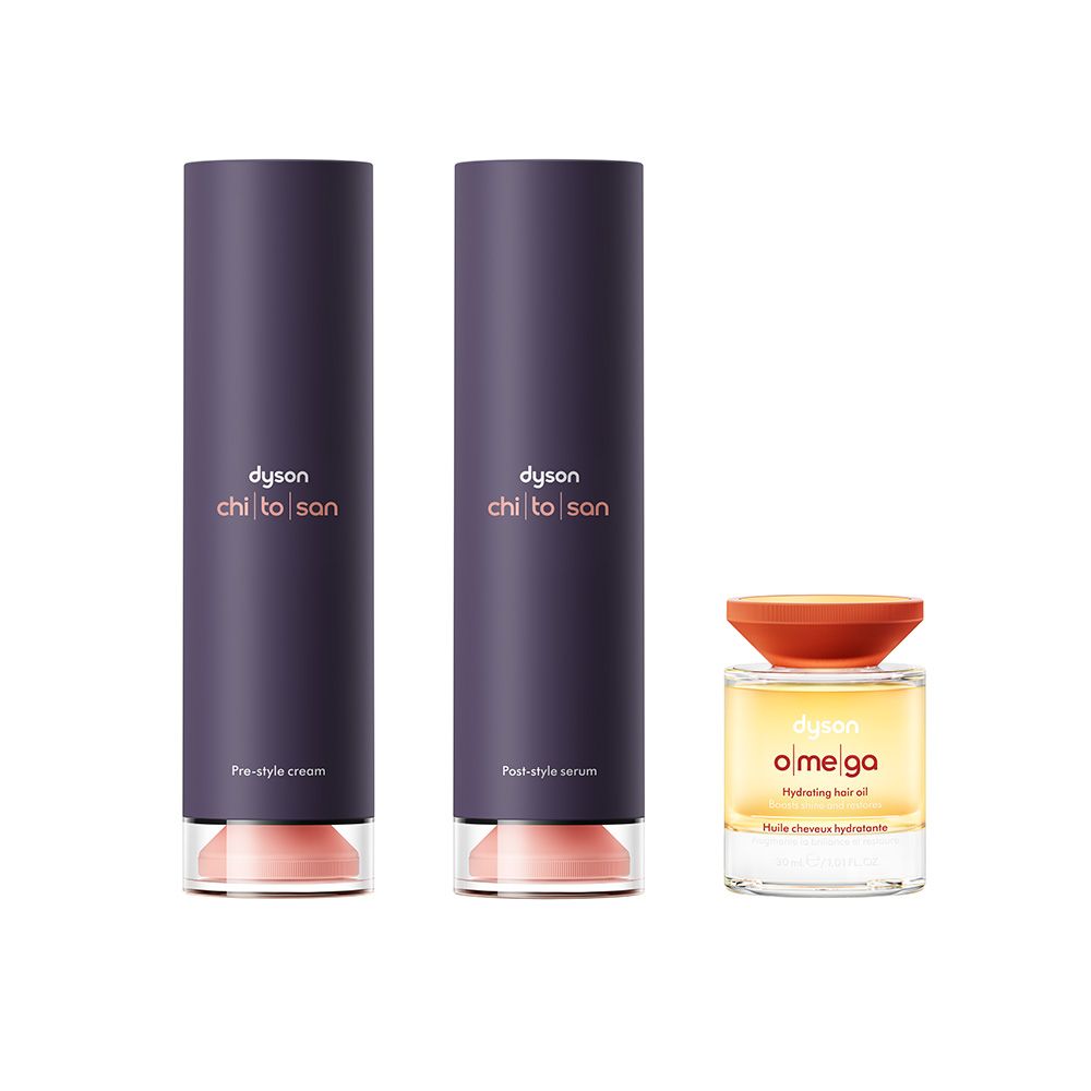 The Dyson Chitosan Pre-style cream dispenser and refill.