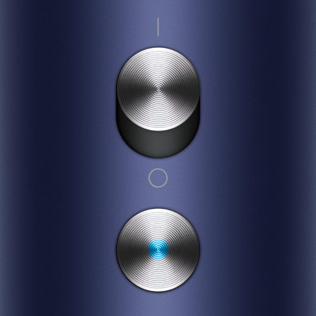 The power and Cold-shot buttons on the Dyson Supersonic Nural hair dryer.