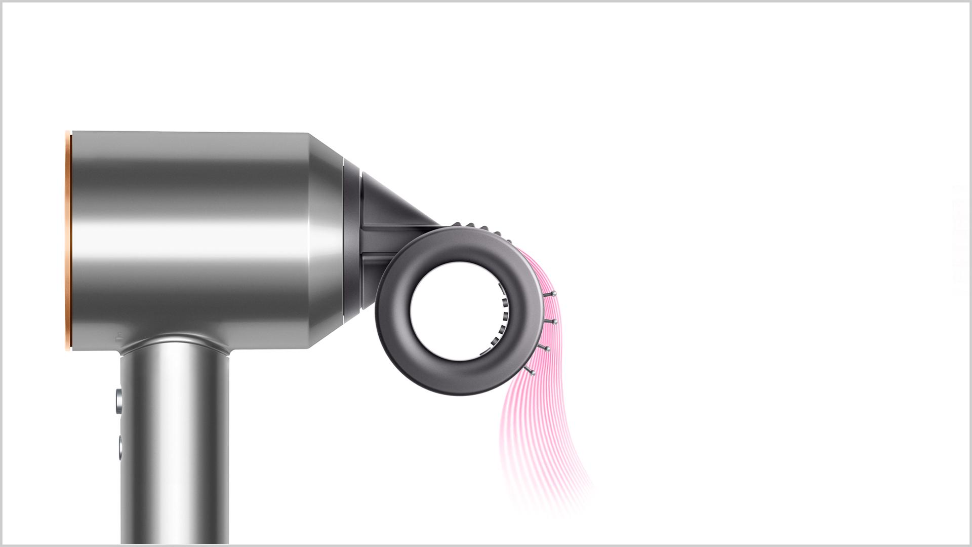 Dyson Supersonic™ hair dryer Iron/Fuchsia with Flyaway smoother attached