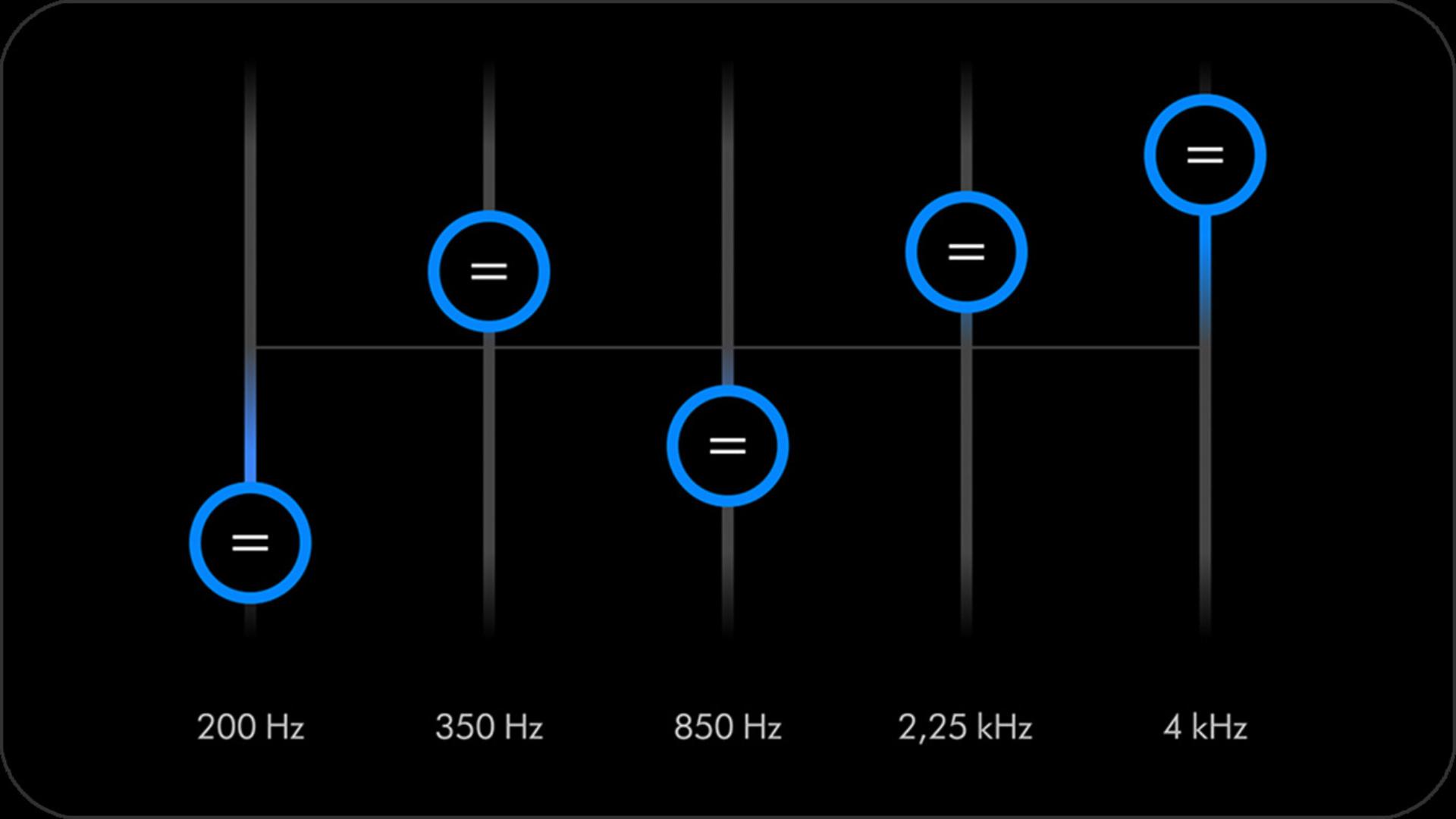 The Equaliser settings menu, for the Dyson OnTrac headphones, in the MyDyson app.