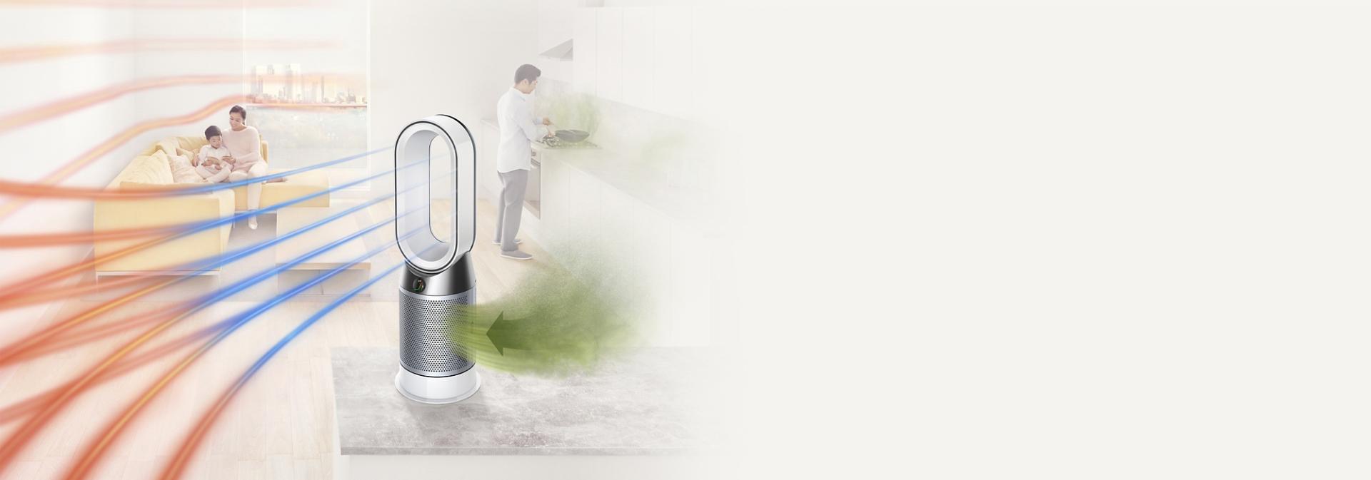 מסנן האוויר Dyson Pure Hot+Cool מקרין אוויר וחימום מסוננים בחדר