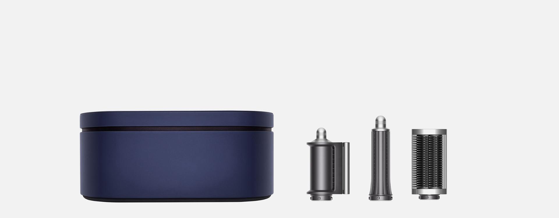 Dyson Airwrap case in Prussian blue with accessories and attachments